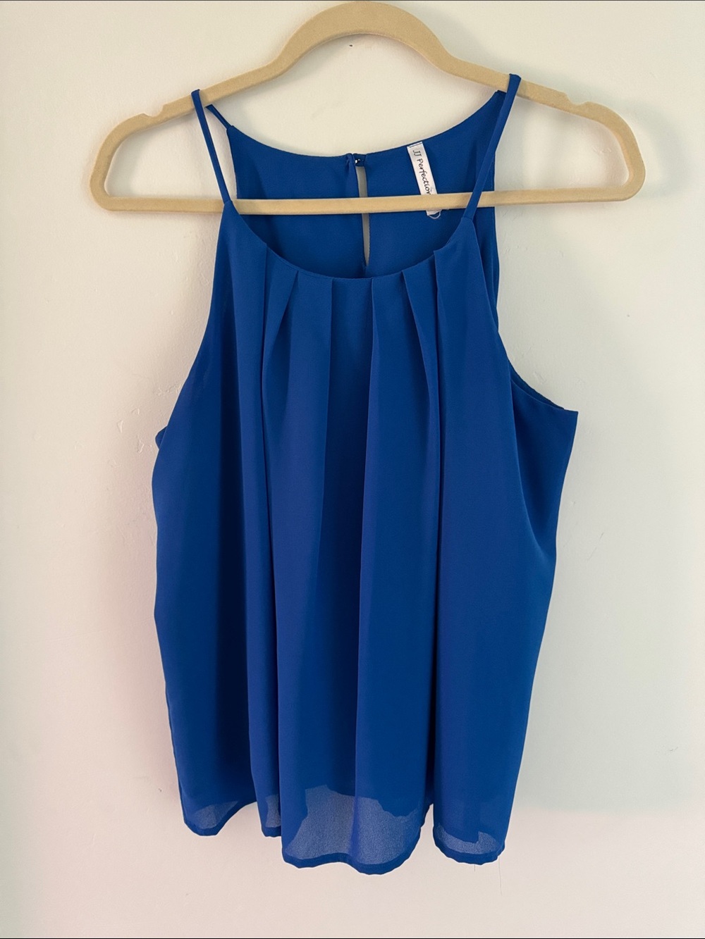 Pleated Spaghetti-Strap Camisole in Cobalt Blue